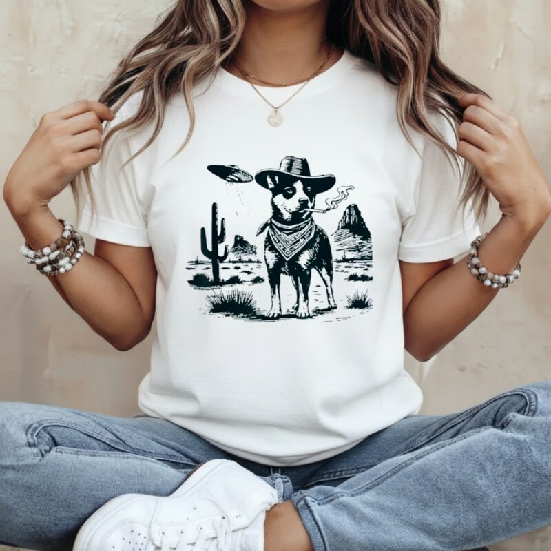Australian Cattle Dog Smoking with UFO Western Cowboy Dog_Classic Women's T-Shirt