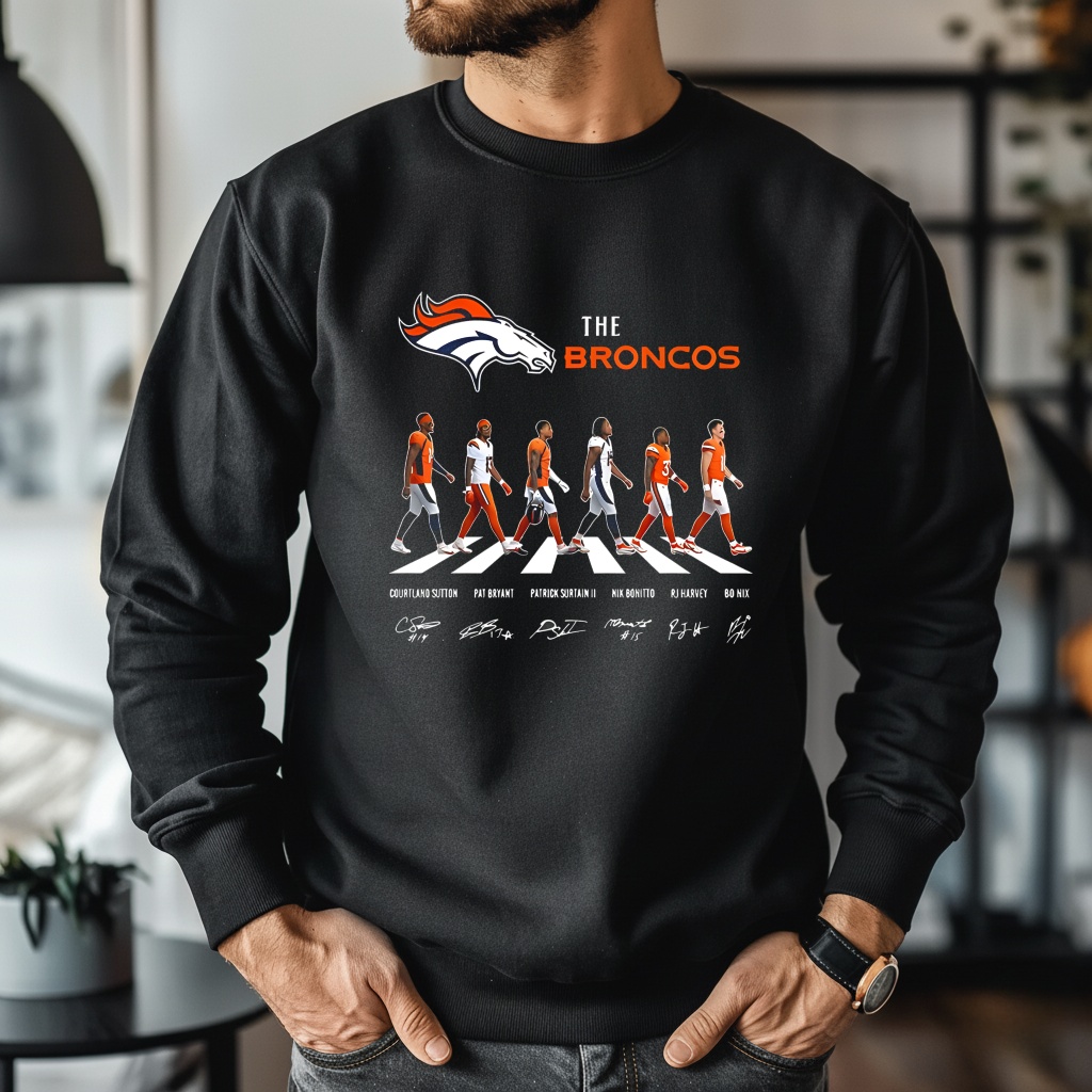 Denver Broncos NFL player cross the road signature_Crewneck Sweatshirt Denver Broncos NFL player cross the road signature_Crewneck Sweatshirt
