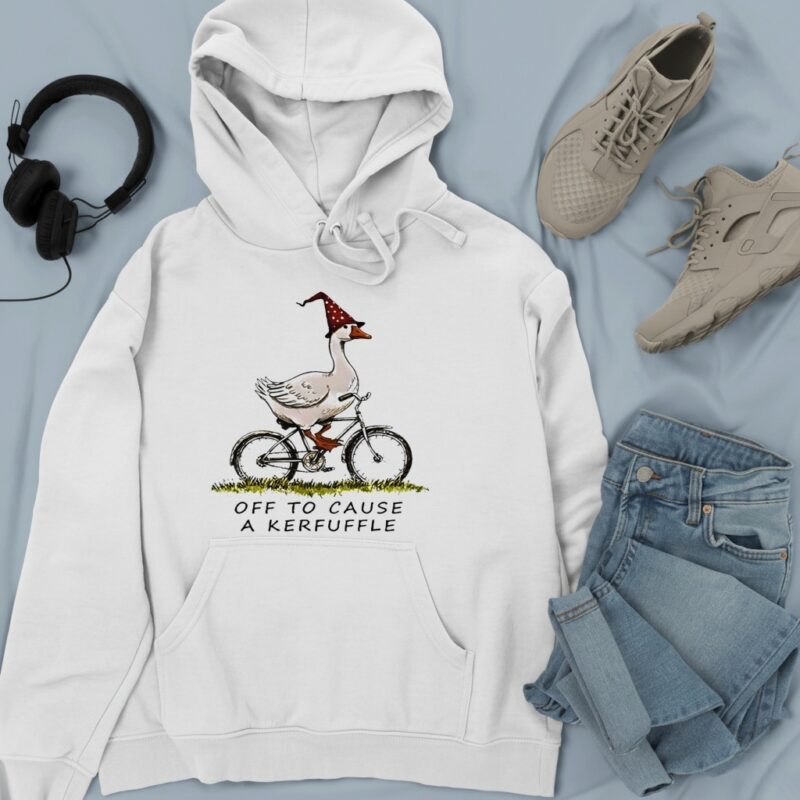 Goose riding a bicycle off to cause a Kerfuffle_Hoodie