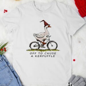 Goose riding a bicycle off to cause a Kerfuffle_T-shirt
