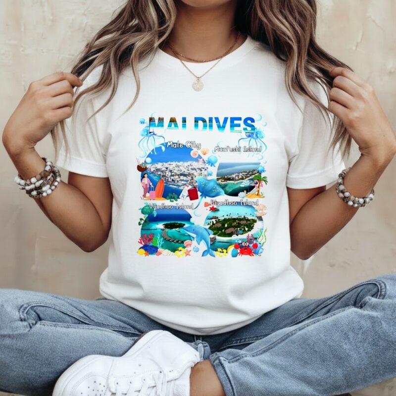 Maldives collage beach scenes Male City Maafushi Vaadhoo Biyadhoo island_Classic Women's T-Shirt