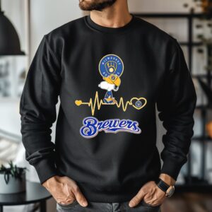 Milwaukee Brewers Peanuts Snoopy in heartbeat_Crewneck Sweatshirt