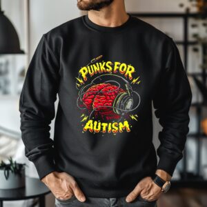 Punks for Autism brain headphones graphic_Crewneck Sweatshirt