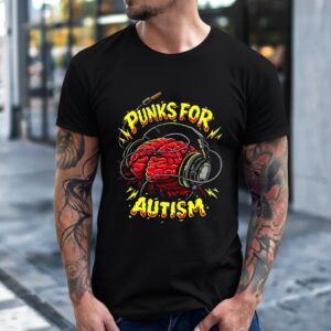 Punks for Autism brain headphones graphic_T-Shirt