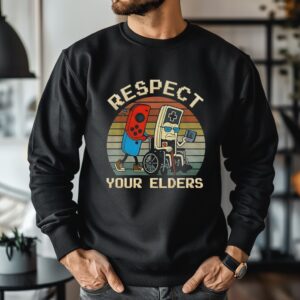 Respect your elders gaming funny gamer controller 80s_Crewneck Sweatshirt