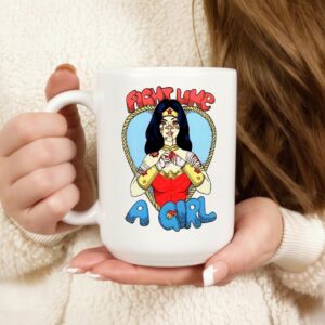 Wonder Woman fight like a girl cartoon retro_Mug